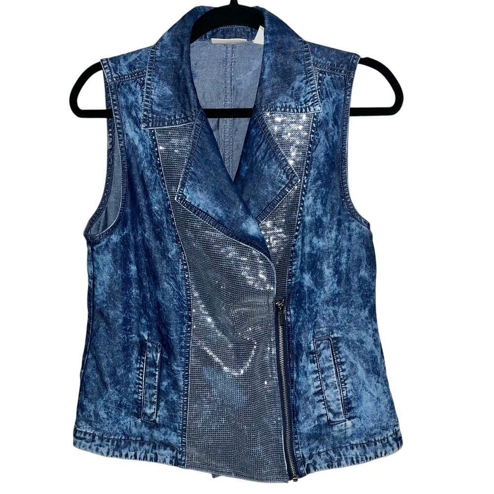 Chico’s Chambray Denim Sequin Vest Jacket | Chico’s Size 0 (XS)